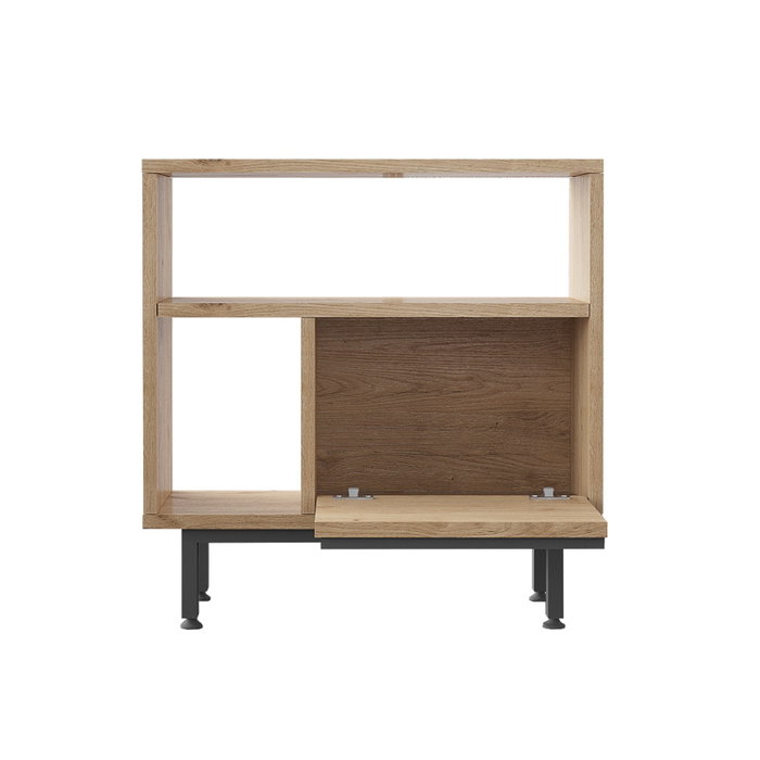 Hanah Home On6-S Mesa Auxiliar Madera Nogal Tablero Melamina 60x60x25.5cm Patas Metal Elegante Moderna